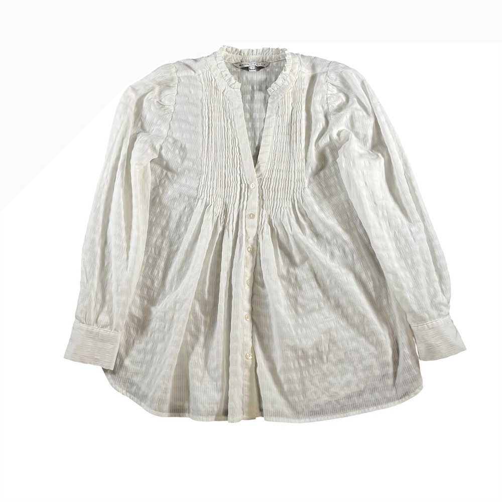 The Nines by Hatch White Pintuck Pleated Maternity Blouse Top Size Small